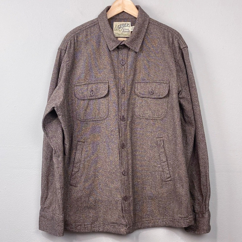 Grayers Shirt Jacket Mens Sz XL Brown Cold Weather Rated Cotton Utility Shacket